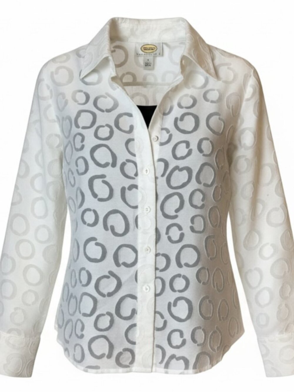 Talbots Women's White Mesh Cutout Pattern Shirt Size 8 Petites Button‎ Up,